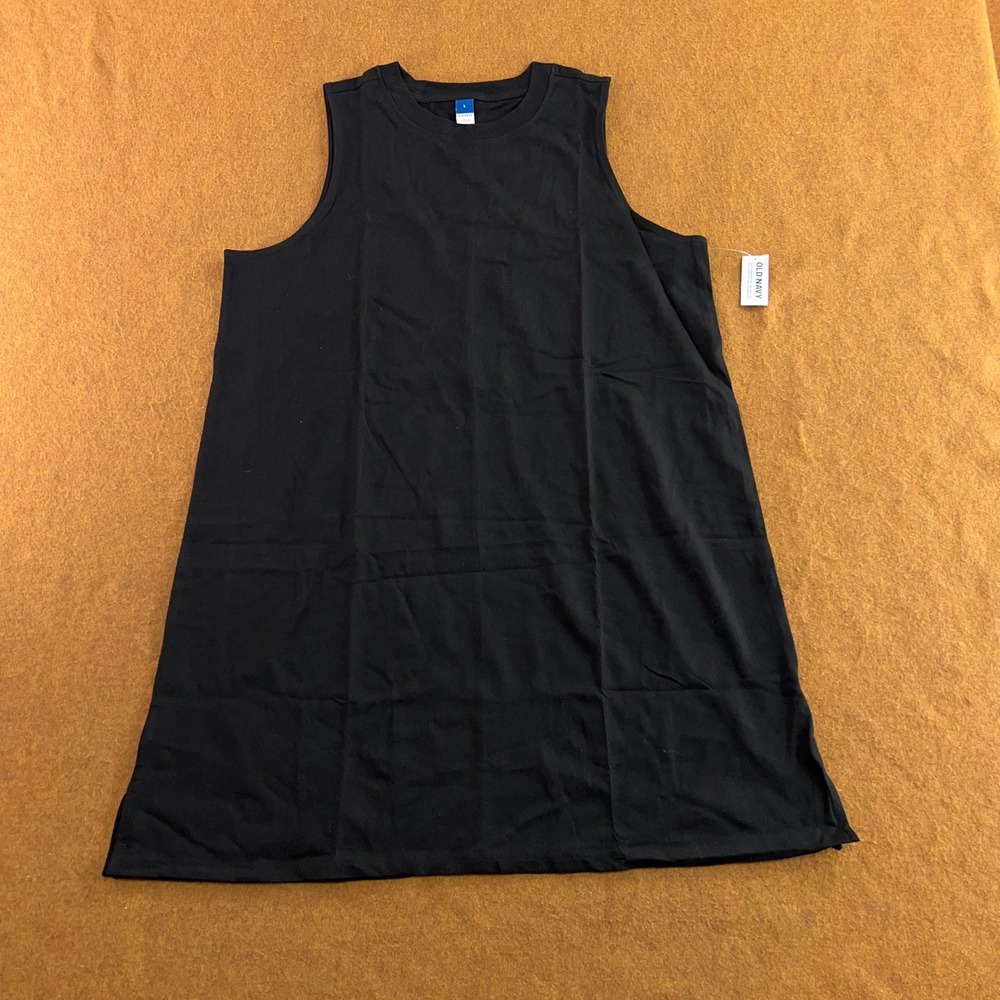Old Navy Womens Large Black Sleeveless Cotton Jersey Mini Shift Dress NWT